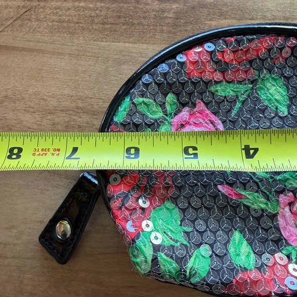 Betsey Johnson Black Rose Floral Sequin Cosmetic Pouch - Picture 6 of 6